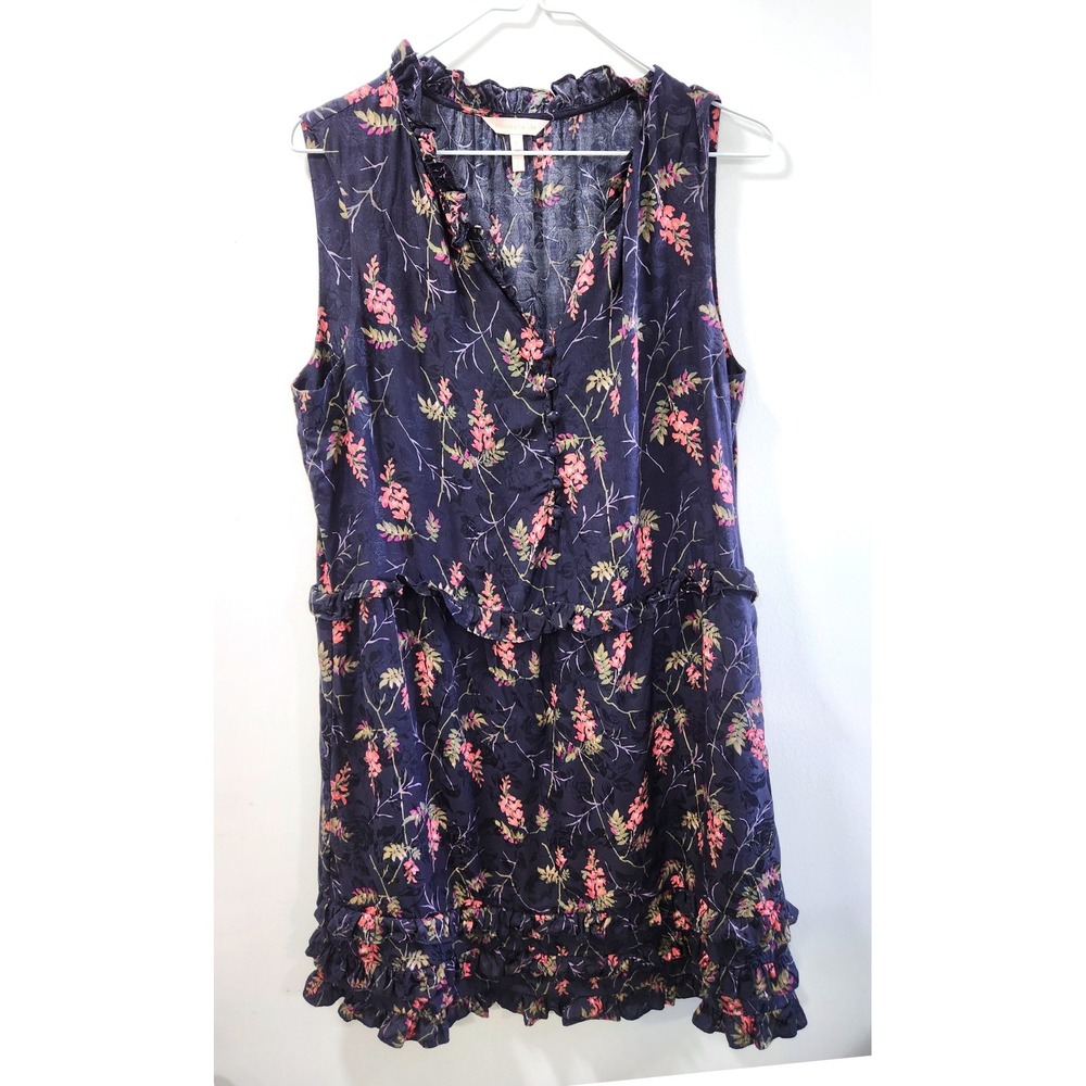 Rebecca Taylor Silk Blend Floral Ruffle Sleeveless Mini Dress Navy Pink Size 12 - Picture 1 of 6
